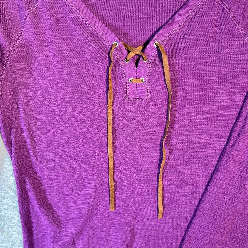 Chaps Purple Lace-Up Top Women's Medium Long Sleeve Y2K Bella Gilmore Girl Style - Picture 3 of 6